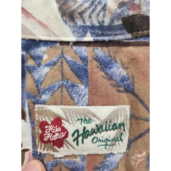Vintage Hilo Hattie Mens Hawaiian Shirt Large Multi Leaf Print Short Sleeve - Picture 3 of 5
